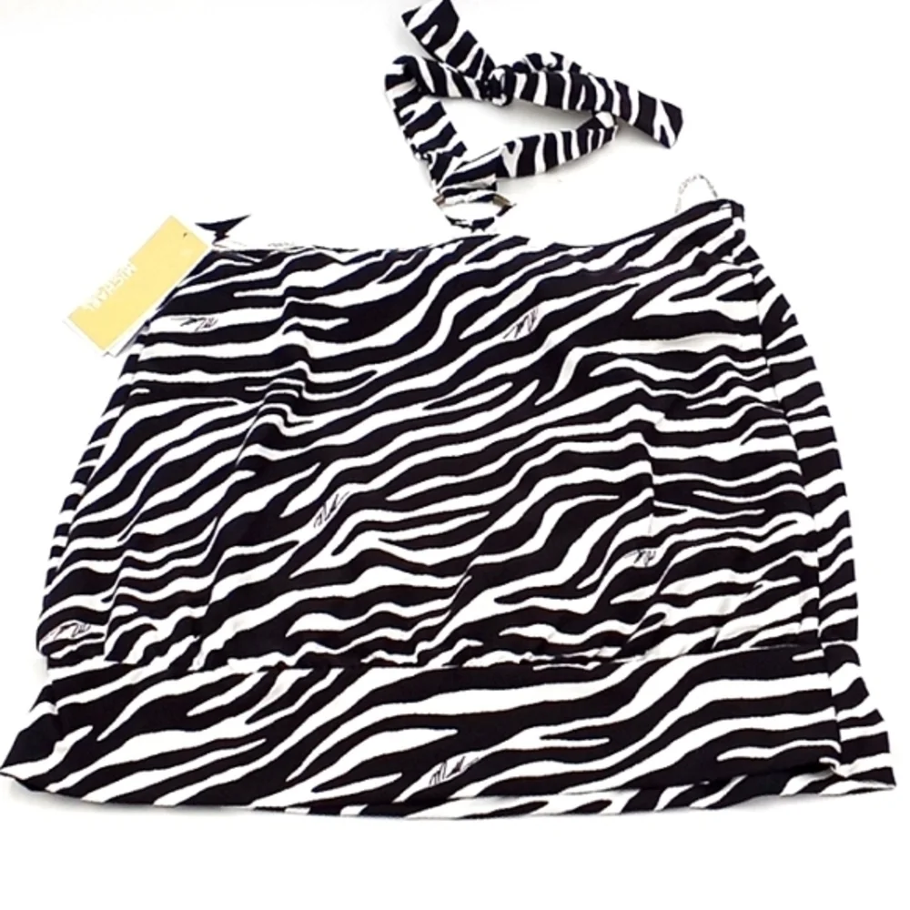 Michael Kors‎ Logo Ring Blouson Underwire Tankini Set Zebra Black S